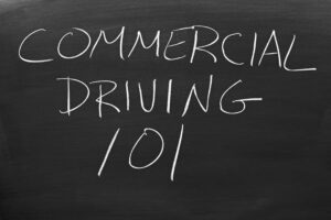 Chalkboard with “commercial driving 101” written in chalk